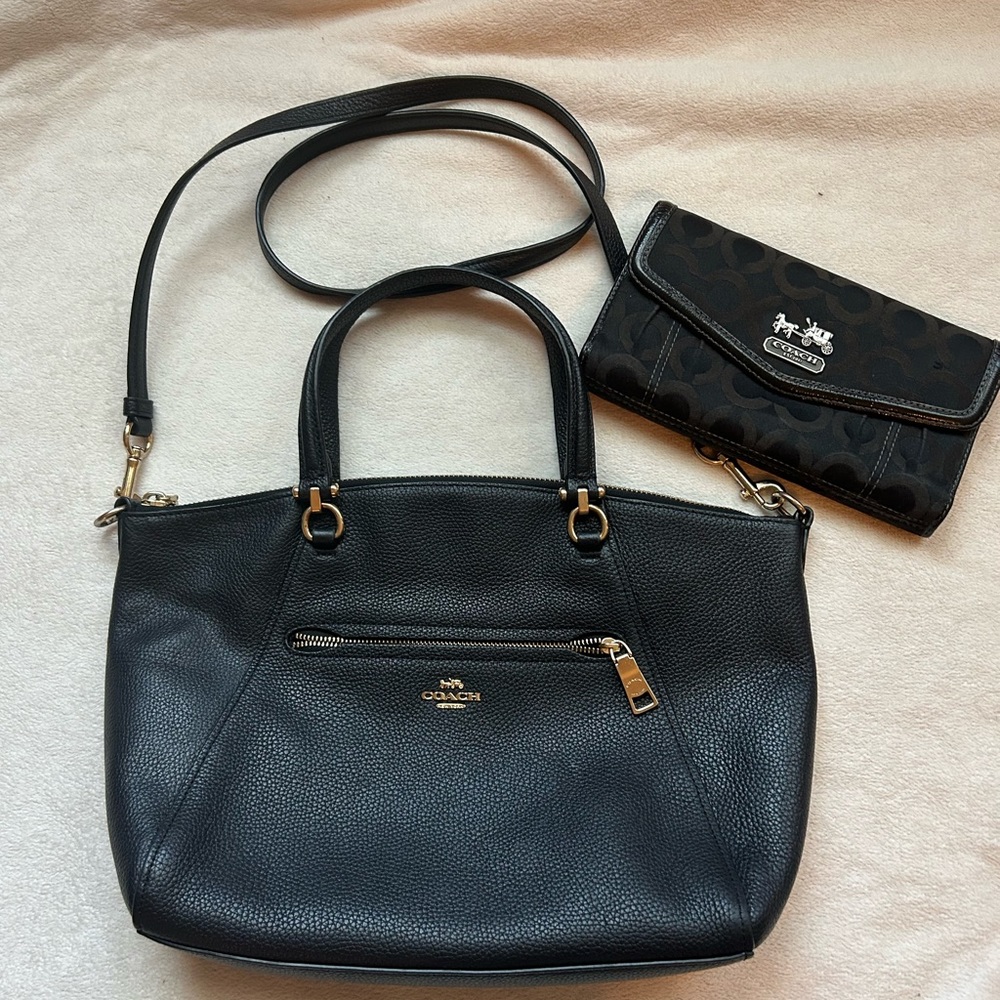 Coach Black Prairie Satchel/top Handle Bag plus Wallet